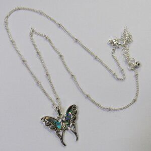 Silver Plated Abalone Shell Butterfly Charm Necklace Pendant